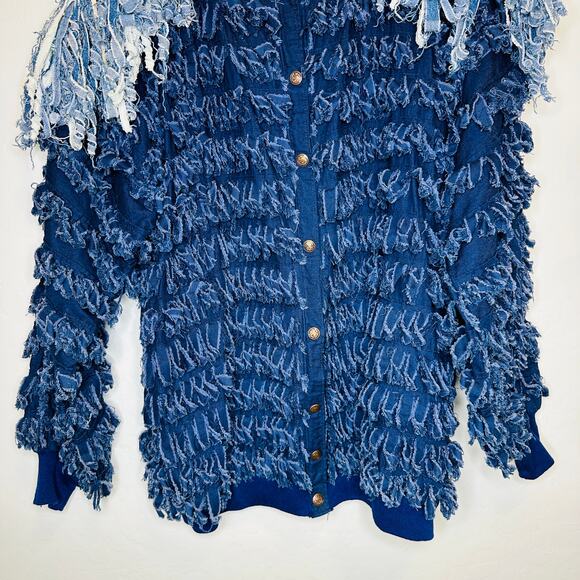Rare Vintage Fringed Denim Shag Jacket Size Large - Picture 4 of 6